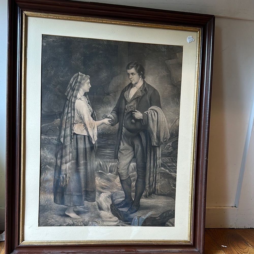 1886 The Betrothal of Robert Burn and Highland Mary Antique Art Print and Frame
